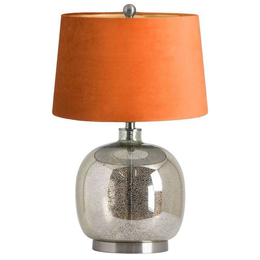Isla Mirrored Glass Table Lamp with Orange Shade.