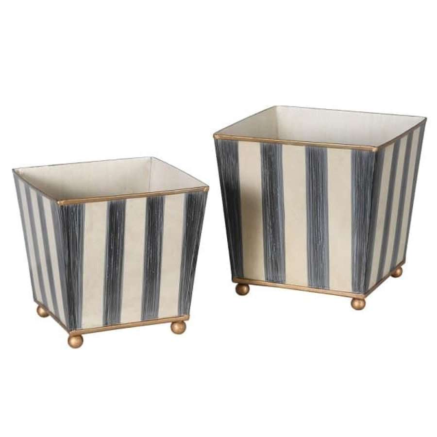 Set of 2 Grey Striped Tapered Planters