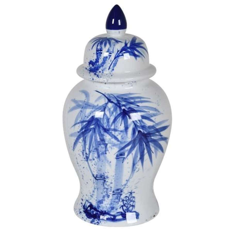 14” Blue Palm Leaf Temple Jar