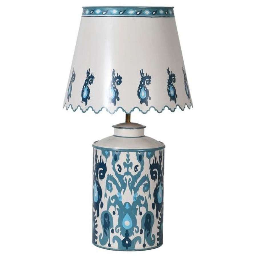 Blue Metal Ikat Lamp with Shade
