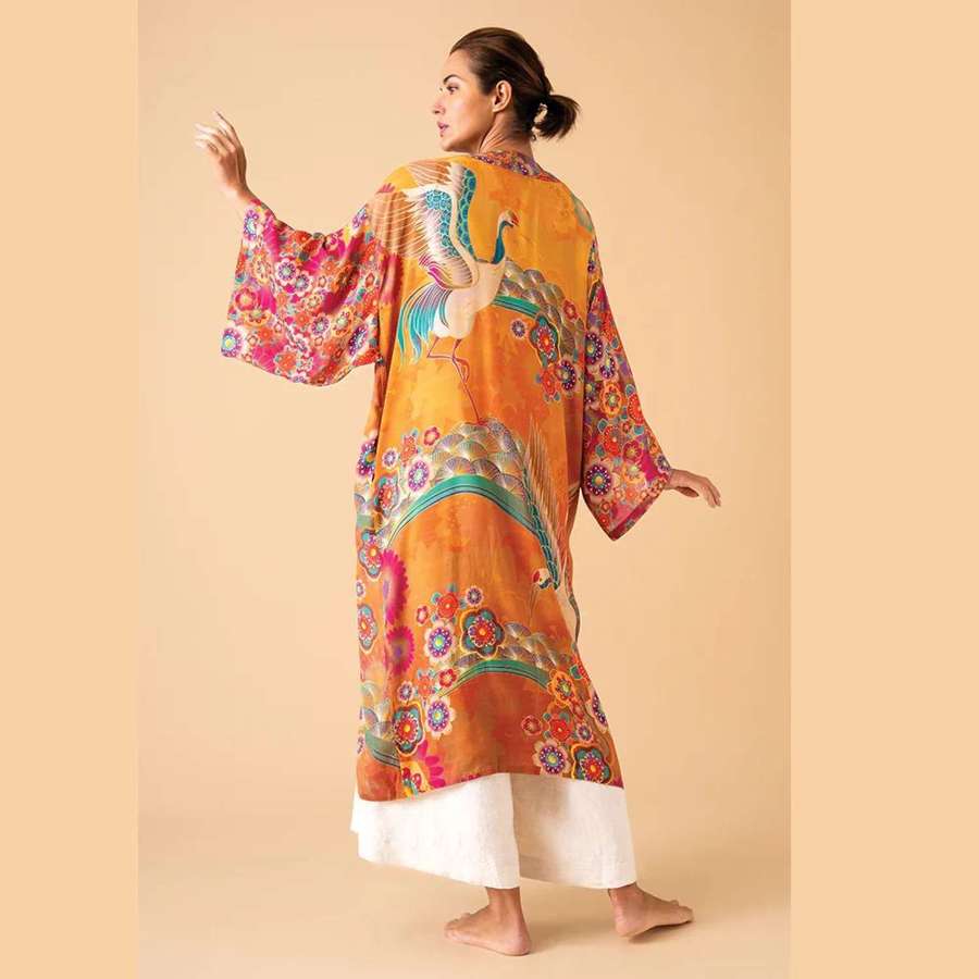 Powder - Golden Crane Kimono Gown